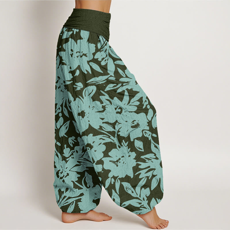 Buddha Stones Lässige Haremshose für Damen mit elastischer Taille und großem Blütenmuster - image 6
