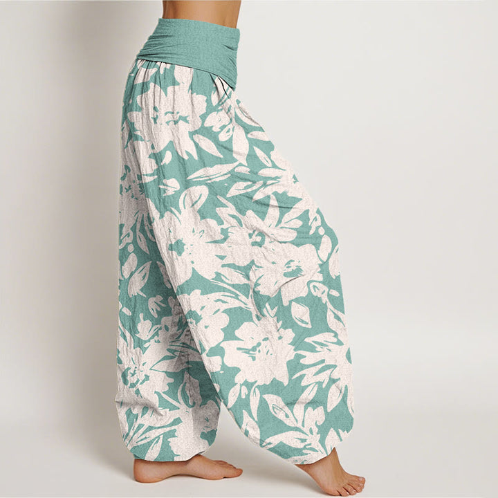Buddha Stones Lässige Haremshose für Damen mit elastischer Taille und großem Blütenmuster - image 9