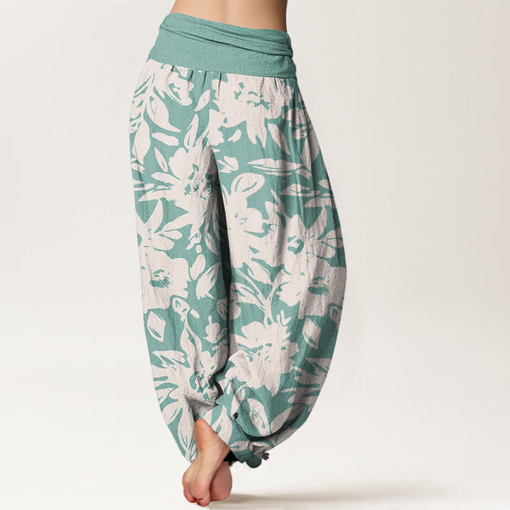 Buddha Stones Lässige Haremshose für Damen mit elastischer Taille und großem Blütenmuster - image 10