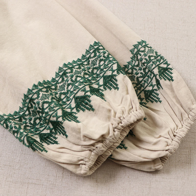 Buddha Stones – Lässiges Midikleid aus Baumwolle und Leinen mit künstlerischer geometrischer Stickerei und Knopfleiste vorne - image 17