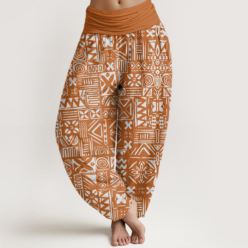 Buddha Stones Lässige Haremshose mit geometrischem Muster im Tribal-Stil für Damen mit elastischer Taille - Schokolade - US22， UK/AU26，EU54 (6XL) - image 1