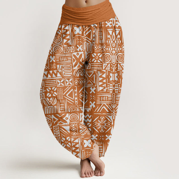 Buddha Stones Lässige Haremshose mit geometrischem Muster im Tribal-Stil für Damen mit elastischer Taille - Schokolade - US22， UK/AU26，EU54 (6XL) - image 1