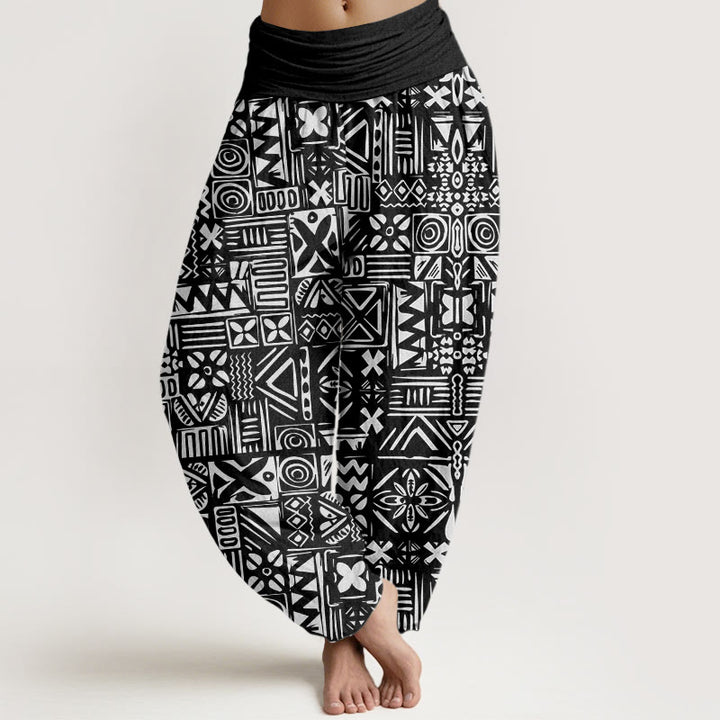 Buddha Stones Lässige Haremshose mit geometrischem Muster im Tribal-Stil für Damen mit elastischer Taille - Schwarz - US22， UK/AU26，EU54 (6XL) - image 5