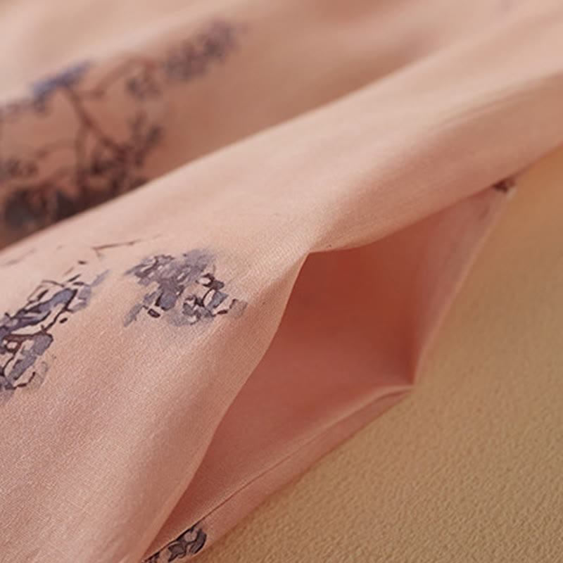 Buddha Stones Sommer-Cheongsam-Midikleid aus Baumwolle mit Vintage-Druck, Blumenmuster, schrägem Knopf, Stehkragen, halblangen Ärmeln und Taschen - image 5