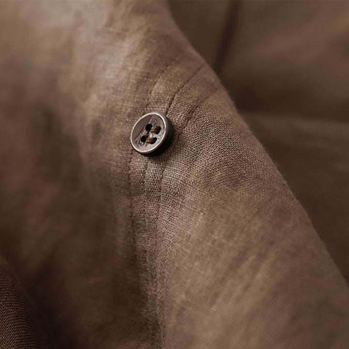 Buddha Stones Vintage Casual einfarbiges Midikleid aus Baumwolle mit Falten, Kordelzug, halben Ärmeln und Taschen - image 7