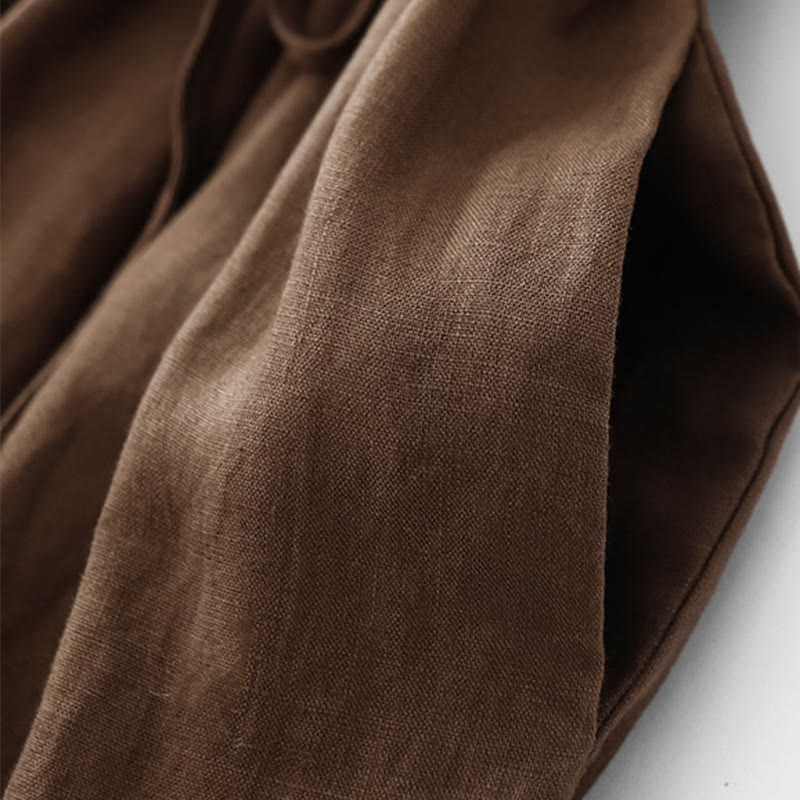 Buddha Stones Vintage Casual einfarbiges Midikleid aus Baumwolle mit Falten, Kordelzug, halben Ärmeln und Taschen - image 6