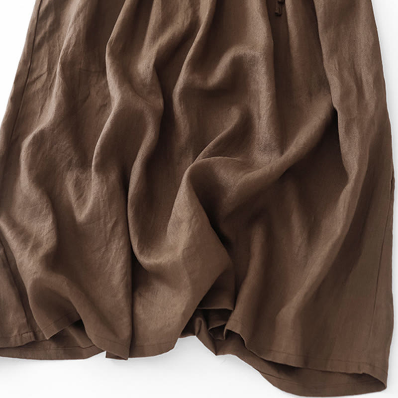 Buddha Stones Vintage Casual einfarbiges Midikleid aus Baumwolle mit Falten, Kordelzug, halben Ärmeln und Taschen - image 9