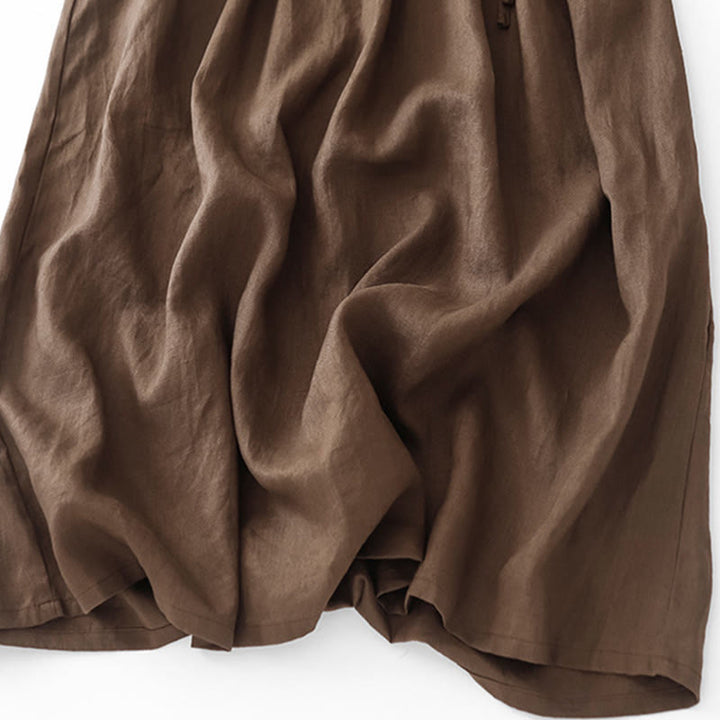 Buddha Stones Vintage Casual einfarbiges Midikleid aus Baumwolle mit Falten, Kordelzug, halben Ärmeln und Taschen - image 9