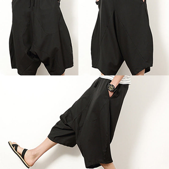 Buddha Stones Spring Plain Simple Patchwork Design Kordelzug Baumwolle Leinen Herren 7-8 Länge Weite Beinhose mit Taschen - image 25