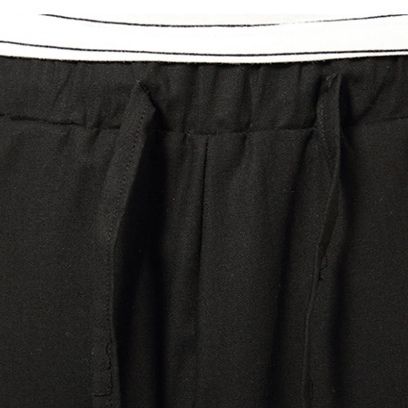 Buddha Stones Spring Plain Simple Patchwork Design Kordelzug Baumwolle Leinen Herren 7-8 Länge Weite Beinhose mit Taschen - image 22