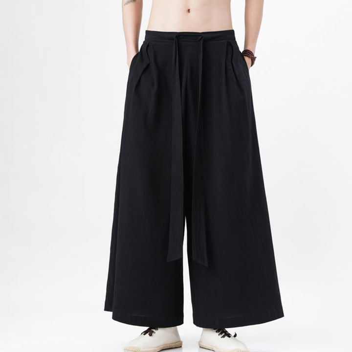 Buddha Stones Frühlings-Freizeitsport-Kordelzug-Design Herren-Baumwollleinen-Hose mit weitem Bein und Taschen