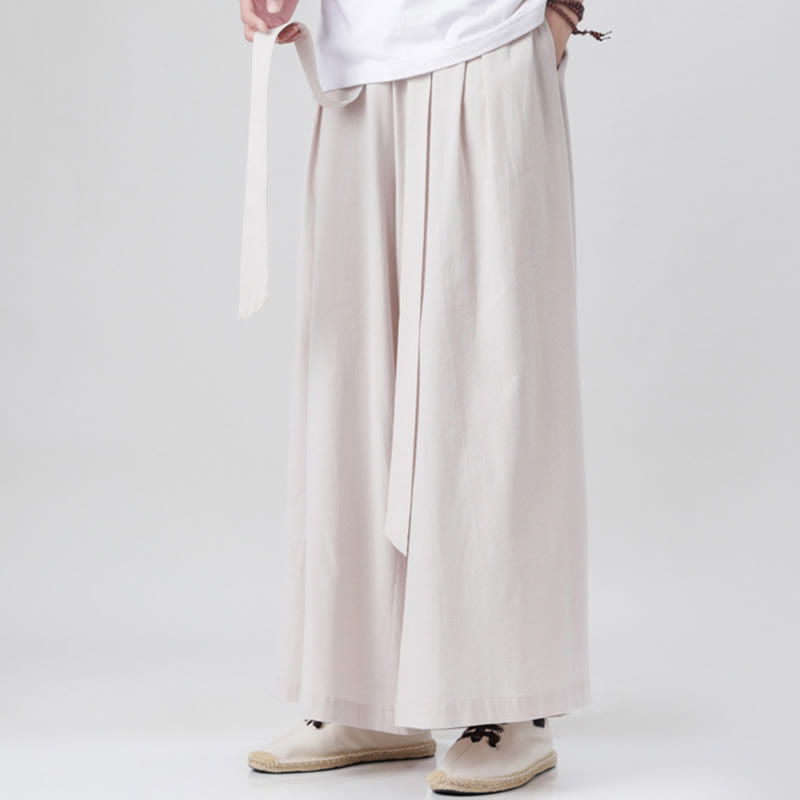 Buddha Stones Frühlings-Freizeitsport-Kordelzug-Design Herren-Baumwollleinen-Hose mit weitem Bein und Taschen