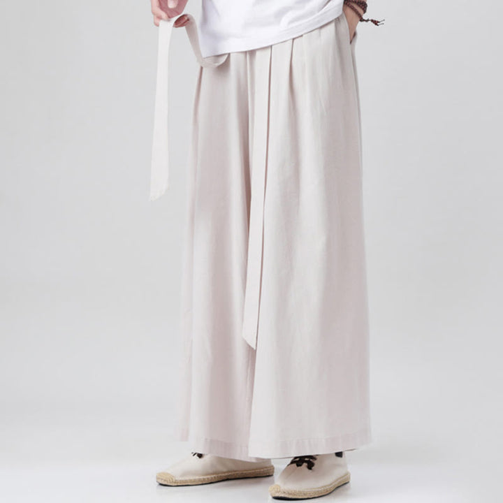 Buddha Stones Frühlings-Freizeitsport-Kordelzug-Design Herren-Baumwollleinen-Hose mit weitem Bein und Taschen