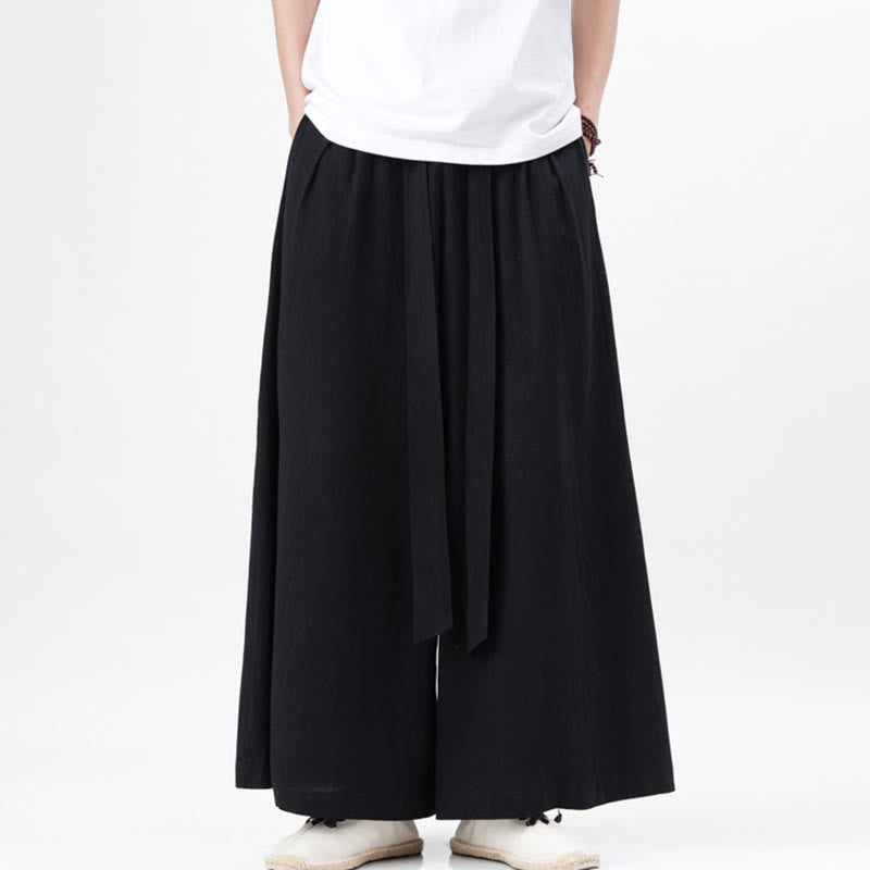 Buddha Stones Frühlings-Freizeitsport-Kordelzug-Design Herren-Baumwollleinen-Hose mit weitem Bein und Taschen