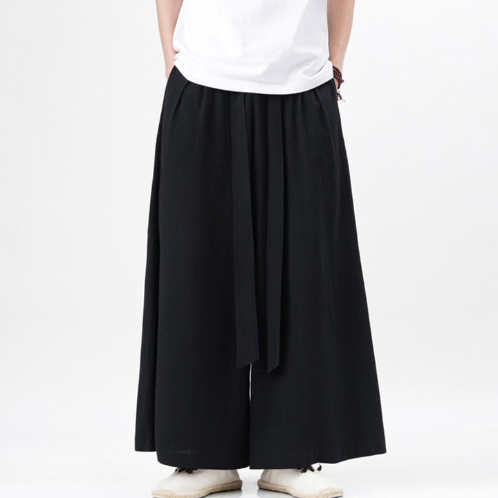 Buddha Stones Frühlings-Freizeitsport-Kordelzug-Design Herren-Baumwollleinen-Hose mit weitem Bein und Taschen