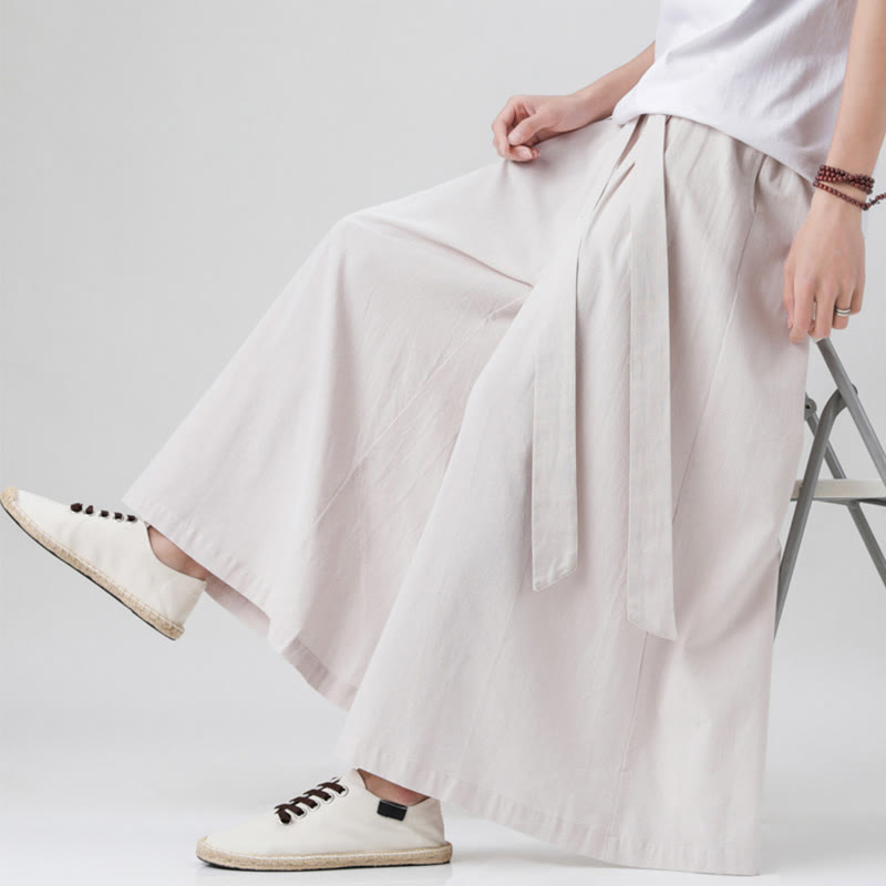 Buddha Stones Frühlings-Freizeitsport-Kordelzug-Design Herren-Baumwollleinen-Hose mit weitem Bein und Taschen