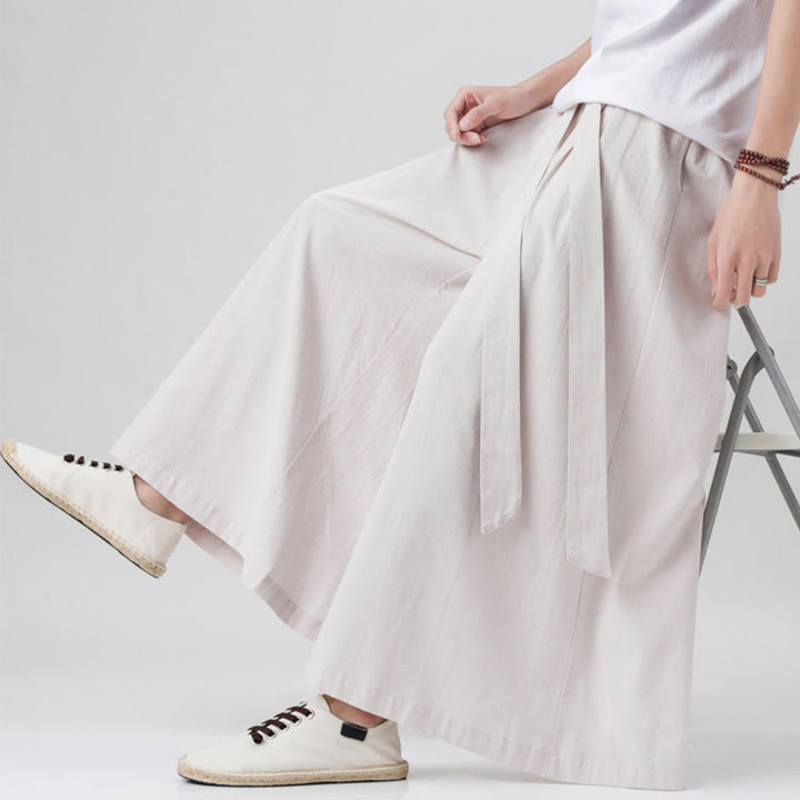 Buddha Stones Frühlings-Freizeitsport-Kordelzug-Design Herren-Baumwollleinen-Hose mit weitem Bein und Taschen