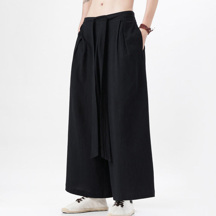 Buddha Stones Frühlings-Freizeitsport-Kordelzug-Design Herren-Baumwollleinen-Hose mit weitem Bein und Taschen
