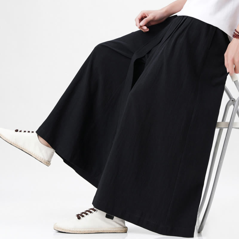 Buddha Stones Frühlings-Freizeitsport-Kordelzug-Design Herren-Baumwollleinen-Hose mit weitem Bein und Taschen