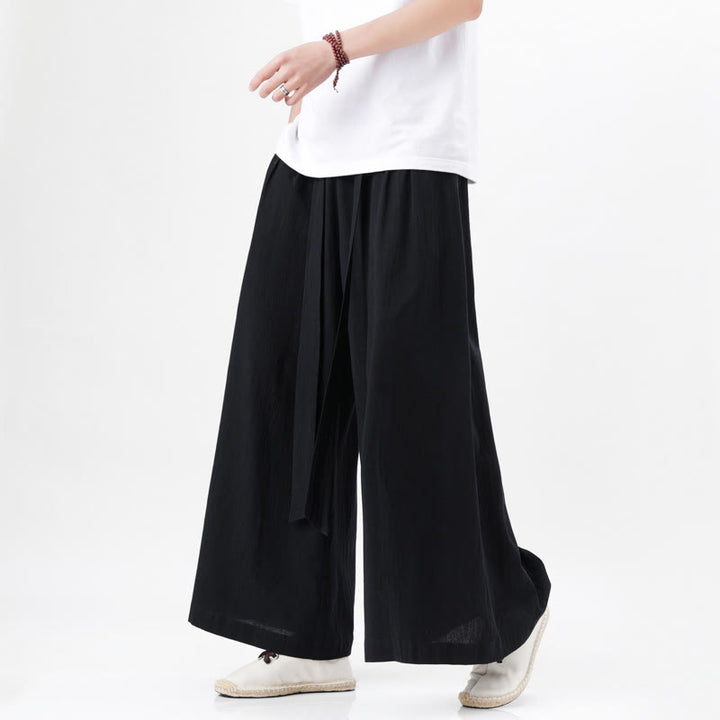 Buddha Stones Frühlings-Freizeitsport-Kordelzug-Design Herren-Baumwollleinen-Hose mit weitem Bein und Taschen