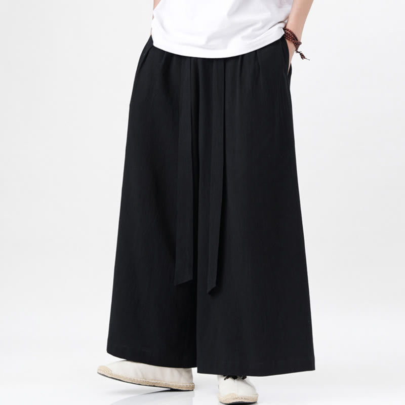 Buddha Stones Frühlings-Freizeitsport-Kordelzug-Design Herren-Baumwollleinen-Hose mit weitem Bein und Taschen