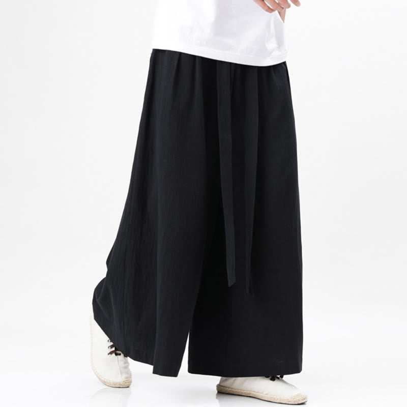 Buddha Stones Frühlings-Freizeitsport-Kordelzug-Design Herren-Baumwollleinen-Hose mit weitem Bein und Taschen