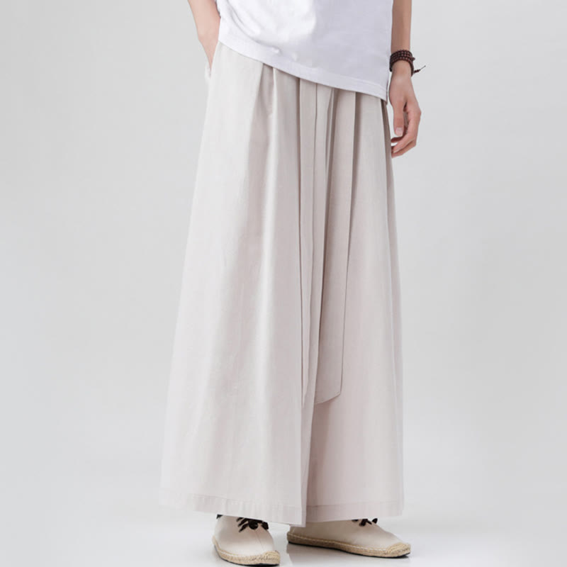 Buddha Stones Frühlings-Freizeitsport-Kordelzug-Design Herren-Baumwollleinen-Hose mit weitem Bein und Taschen