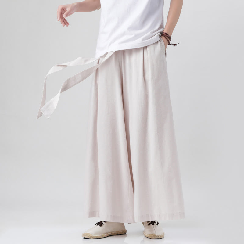 Buddha Stones Frühlings-Freizeitsport-Kordelzug-Design Herren-Baumwollleinen-Hose mit weitem Bein und Taschen