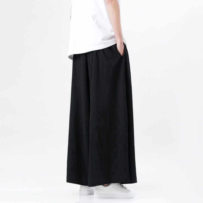 Buddha Stones Frühlings-Freizeitsport-Kordelzug-Design Herren-Baumwollleinen-Hose mit weitem Bein und Taschen