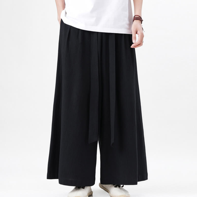 Buddha Stones Frühlings-Freizeitsport-Kordelzug-Design Herren-Baumwollleinen-Hose mit weitem Bein und Taschen