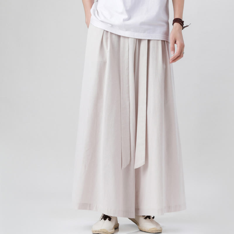 Buddha Stones Frühlings-Freizeitsport-Kordelzug-Design Herren-Baumwollleinen-Hose mit weitem Bein und Taschen