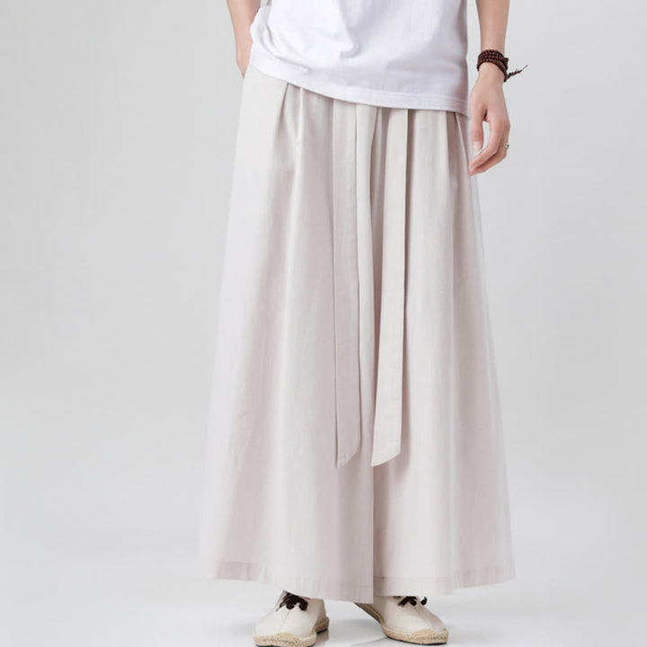 Buddha Stones Frühlings-Freizeitsport-Kordelzug-Design Herren-Baumwollleinen-Hose mit weitem Bein und Taschen