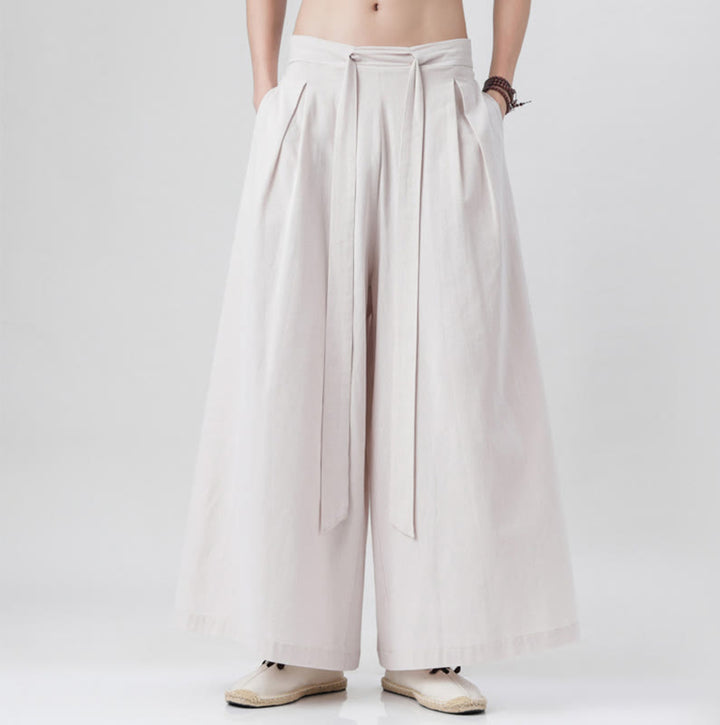 Buddha Stones Frühlings-Freizeitsport-Kordelzug-Design Herren-Baumwollleinen-Hose mit weitem Bein und Taschen