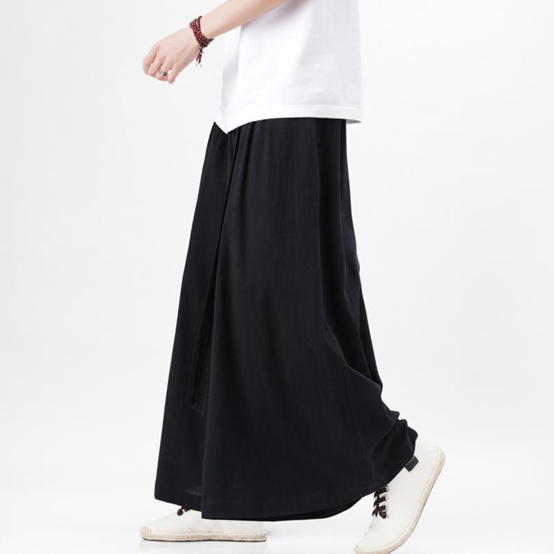 Buddha Stones Frühlings-Freizeitsport-Kordelzug-Design Herren-Baumwollleinen-Hose mit weitem Bein und Taschen