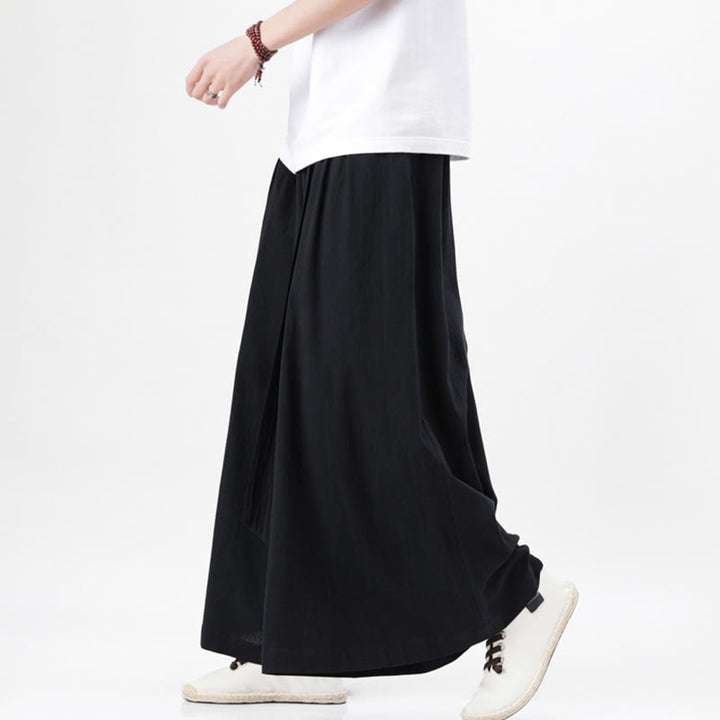 Buddha Stones Frühlings-Freizeitsport-Kordelzug-Design Herren-Baumwollleinen-Hose mit weitem Bein und Taschen