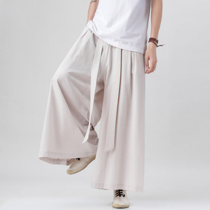 Buddha Stones Frühlings-Freizeitsport-Kordelzug-Design Herren-Baumwollleinen-Hose mit weitem Bein und Taschen