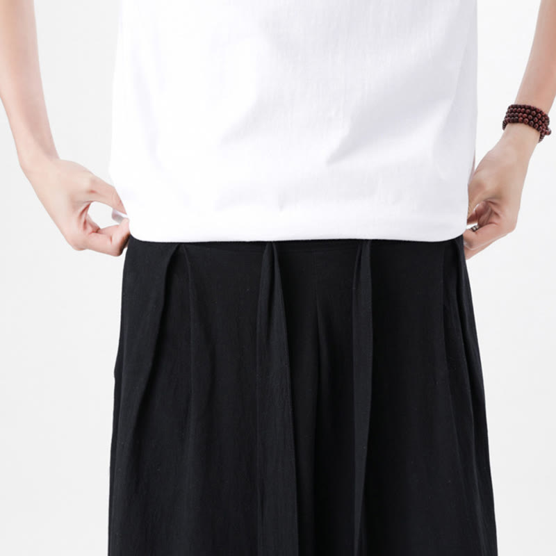 Buddha Stones Frühlings-Freizeitsport-Kordelzug-Design Herren-Baumwollleinen-Hose mit weitem Bein und Taschen