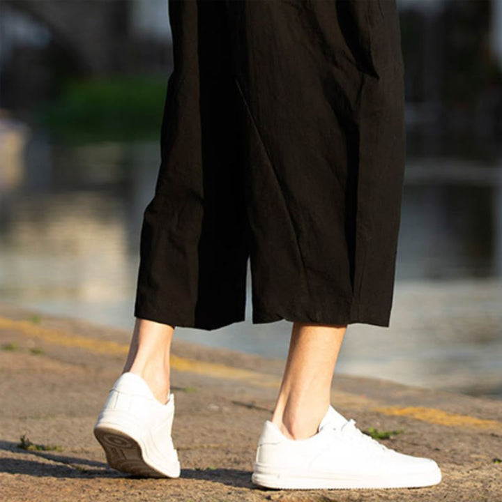 Buddha Stones Sommerhose aus Baumwollleinen mit Taschen, einfarbig, Faltendesign, Kordelzug, Herrengröße 7–8 - image 10