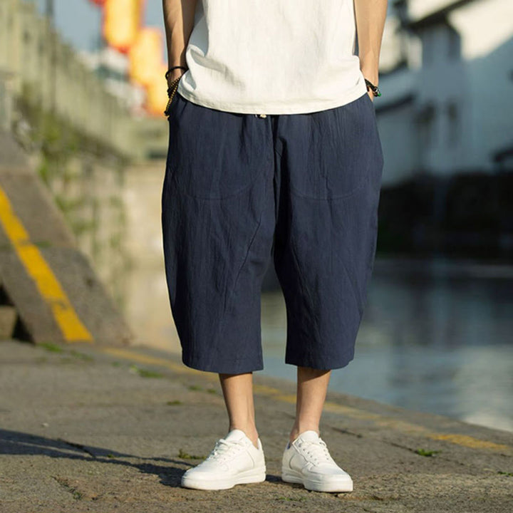 Buddha Stones Sommerhose, schlichtes Falten-Design, Kordelzug, Herren, Länge 7-8, mit Taschen - image 12