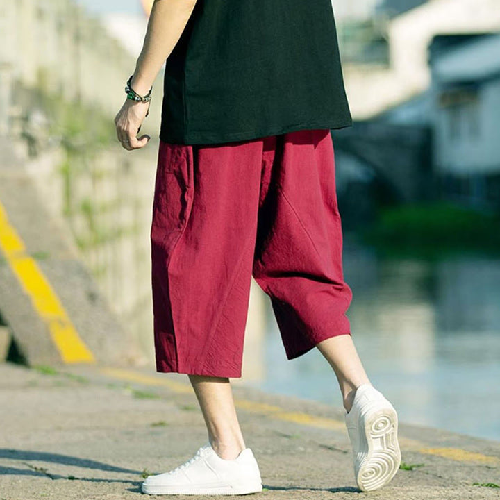 Buddha Stones Sommerhose, schlichtes Falten-Design, Kordelzug, Herren, Länge 7-8, mit Taschen - image 19