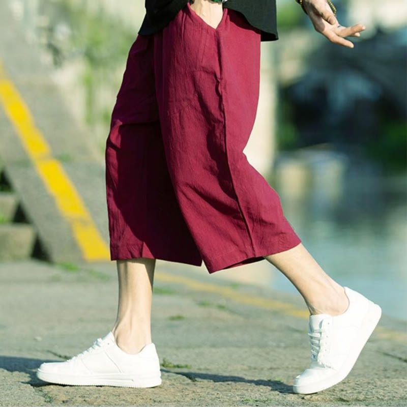 Buddha Stones Sommerhose aus Baumwollleinen mit Taschen, einfarbig, Faltendesign, Kordelzug, Herrengröße 7–8 - image 20