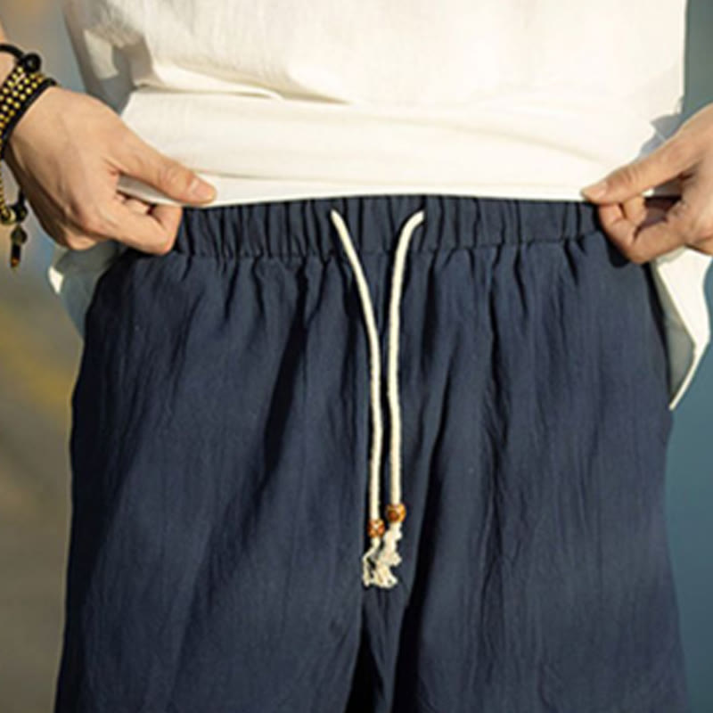 Buddha Stones Sommerhose aus Baumwollleinen mit Taschen, einfarbig, Faltendesign, Kordelzug, Herrengröße 7–8 - image 16