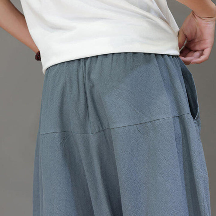 Buddha Stones Lässige, schlichte Herrenhose mit tiefem Schritt, Kordelzug, elastischer Bund, weites Bein und Taschen