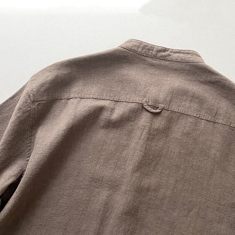 Buddha Stones Lässiges, einfarbiges Herrenhemd aus Ramie-Leinen-Baumwolle mit Taschen - image 12
