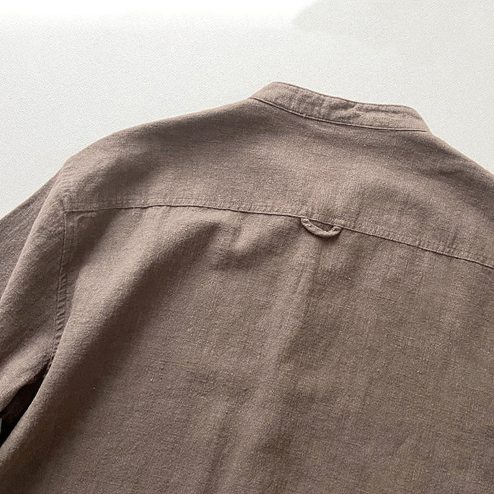 Buddha Stones Lässiges, einfarbiges Herrenhemd aus Ramie-Leinen-Baumwolle mit Taschen - image 12