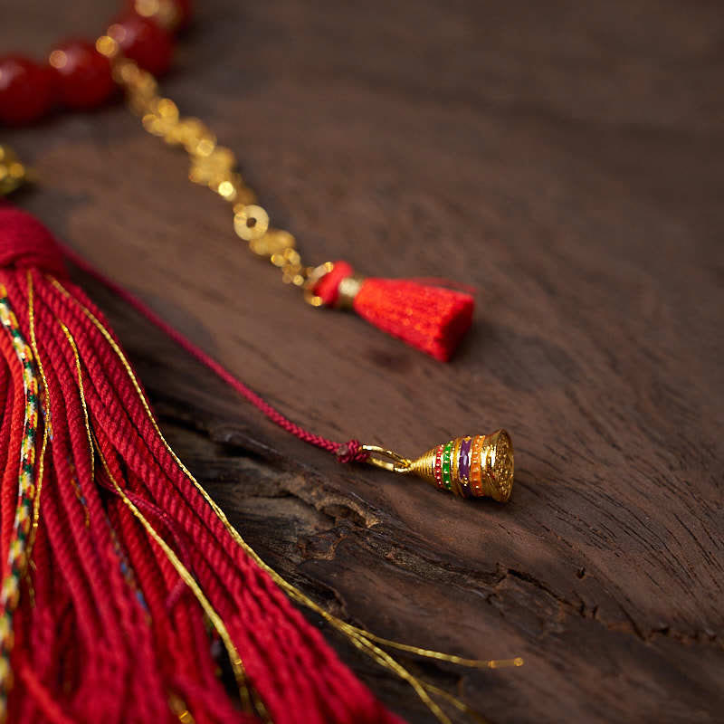 Buddha Stones, 18 Perlen, Kupfermünzen, Tibet-Quaste, roter Achat, ruhiges Handgelenk, Mala - image 5