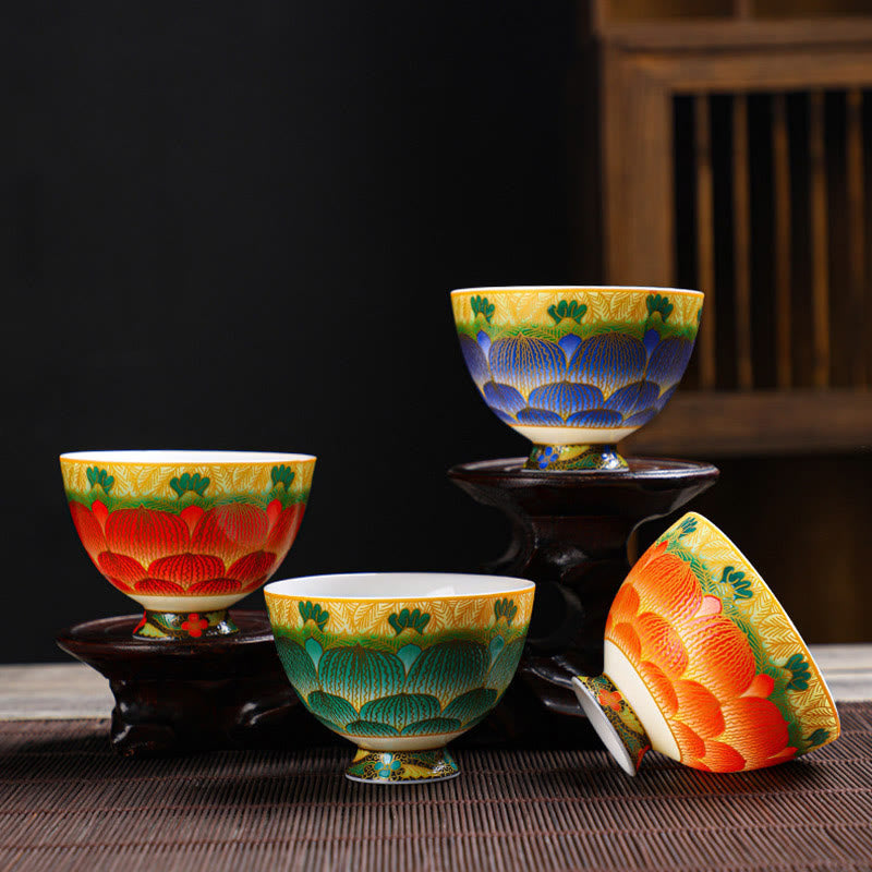Buddha Stones Lotus Keramik-Teetasse, Blumen-Teetassen, 100 ml