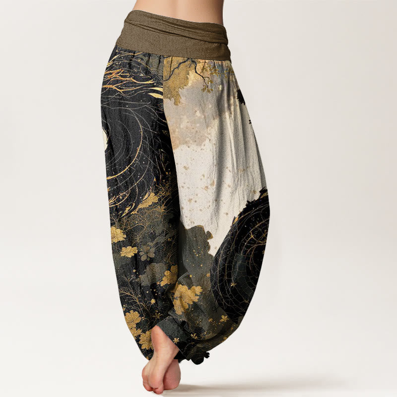 Lässige Haremshose mit Buddha Stones und Drachen-Muster, antikes Baummuster, elastische Taille für Damen - image 3