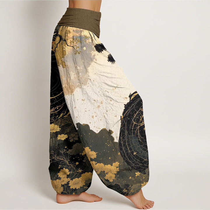 Lässige Haremshose aus Baumwolle mit Buddha Stones, Drachen- und Baummuster sowie elastischem Bund für Damen. - image 1