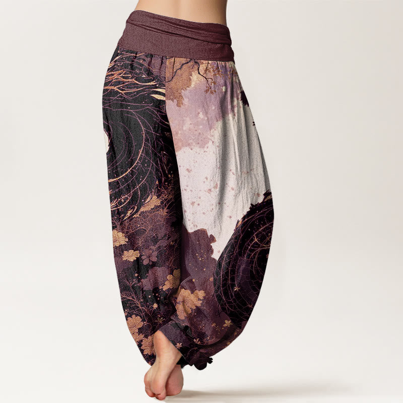 Lässige Haremshose mit Buddha Stones und Drachen-Muster, antikes Baummuster, elastische Taille für Damen - image 7